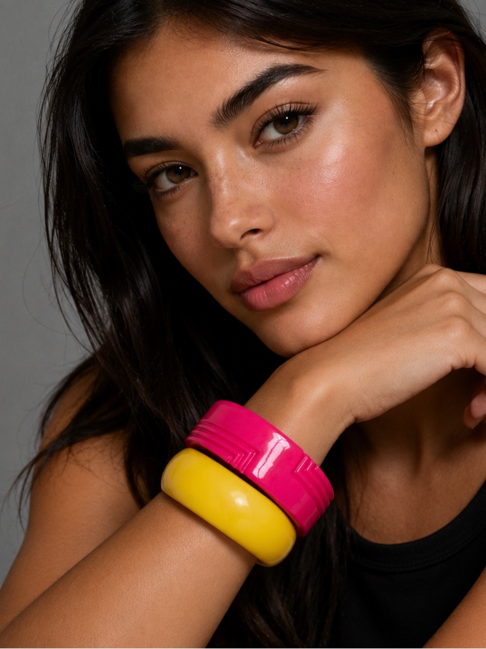 Pair of Vintage Bangles | Pink Lucite and Yellow